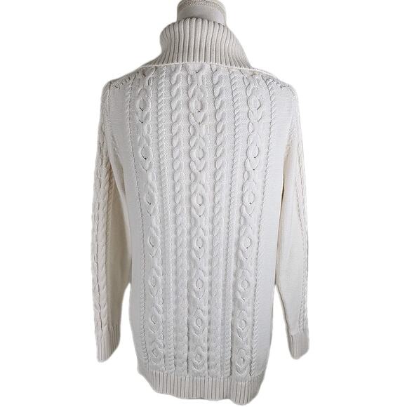 LL. Bean ~Woman Size M~ White Knit Cotton Button-Up Cardigan Sweater Long Sleeve - Picture 6 of 15